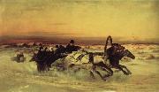 unknow artist Oil undated a Wintertroika in the gallop in sunset Spain oil painting reproduction